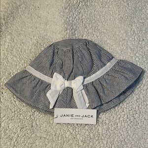 Janie and Jack Navy Striped Kids Hat with White Bow
